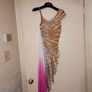 Custom Swarski Crystal Rythum Ballgown Dress with Pink Ombre And AB Crystals